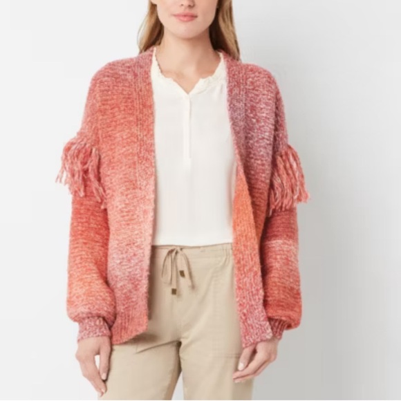 Frye and Co. Womens Long Sleeve Open Front Wool Blend Red Ombre Cardigan 3X  NWT - Picture 1 of 10